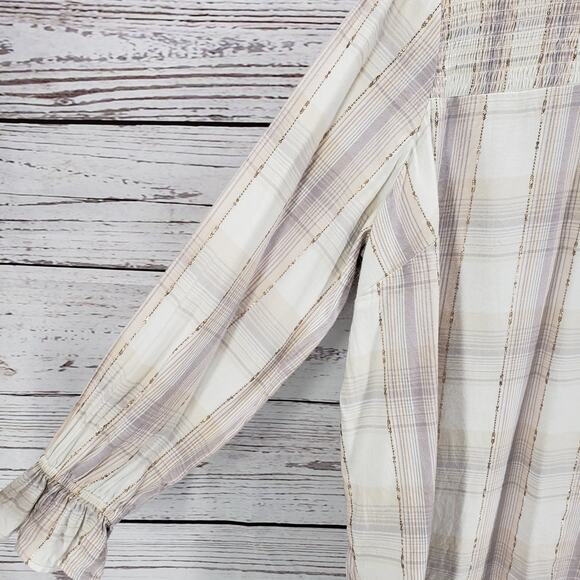 Lane Bryant Light Brown Metallic Stripe Keyhole Top Detail Blouse Size 14 - Picture 6 of 12